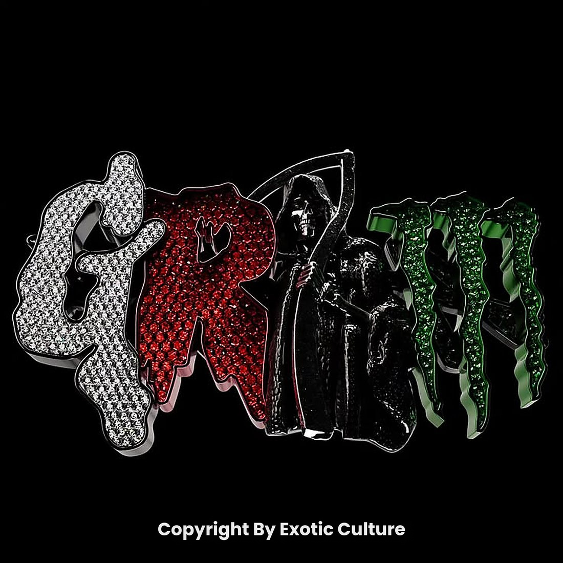 Grim logo with diamonds and a grim reaper